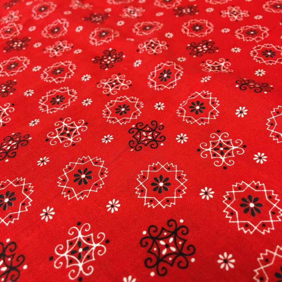 Handkerchief Fabric Red, White, Black Bandana Hanky Material 43 x 80 - Avid Vintage