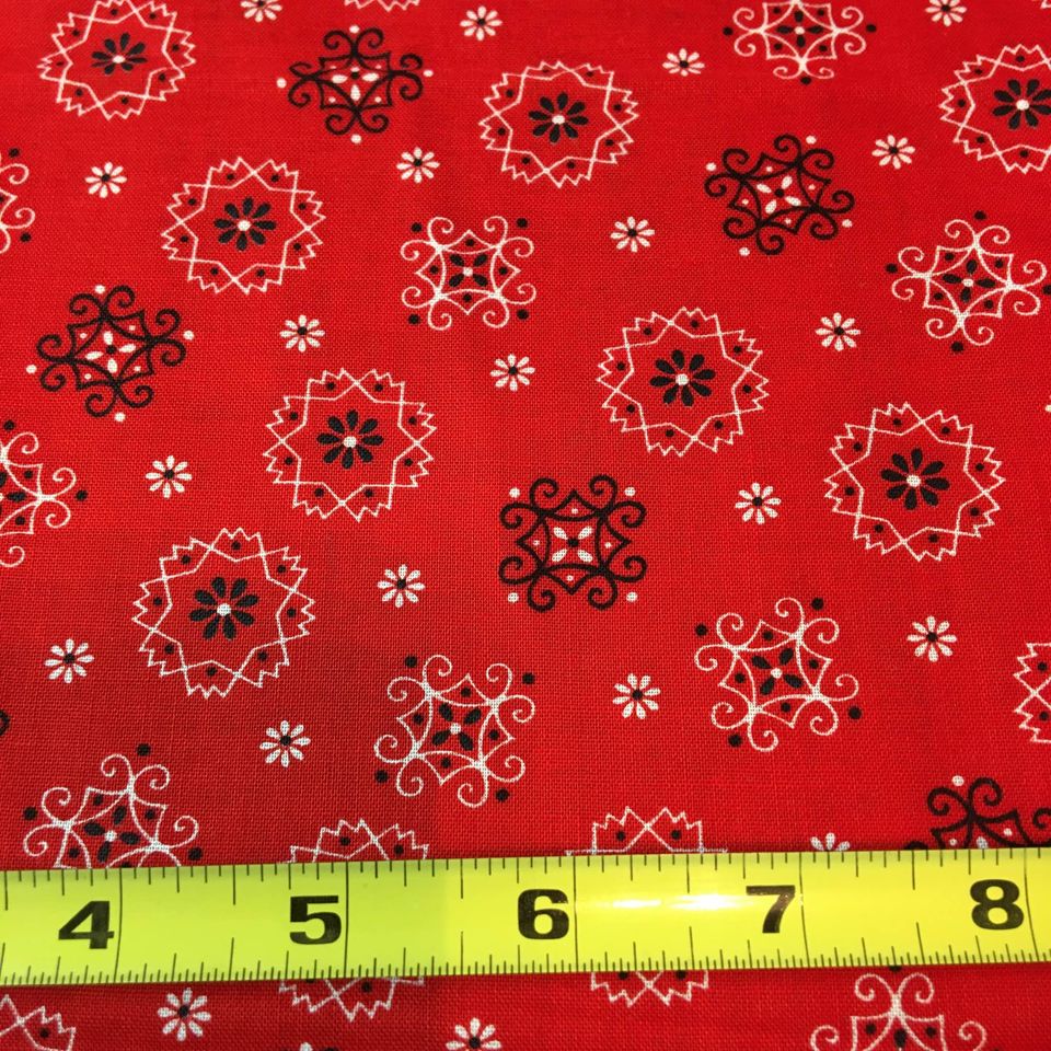Handkerchief Fabric Red, White, Black Bandana Hanky Material 43 x 80 - Avid Vintage