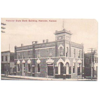 Vintage 1900s Hanover Kansas Town View Postcard State Bank Building Unused - Avid Vintage