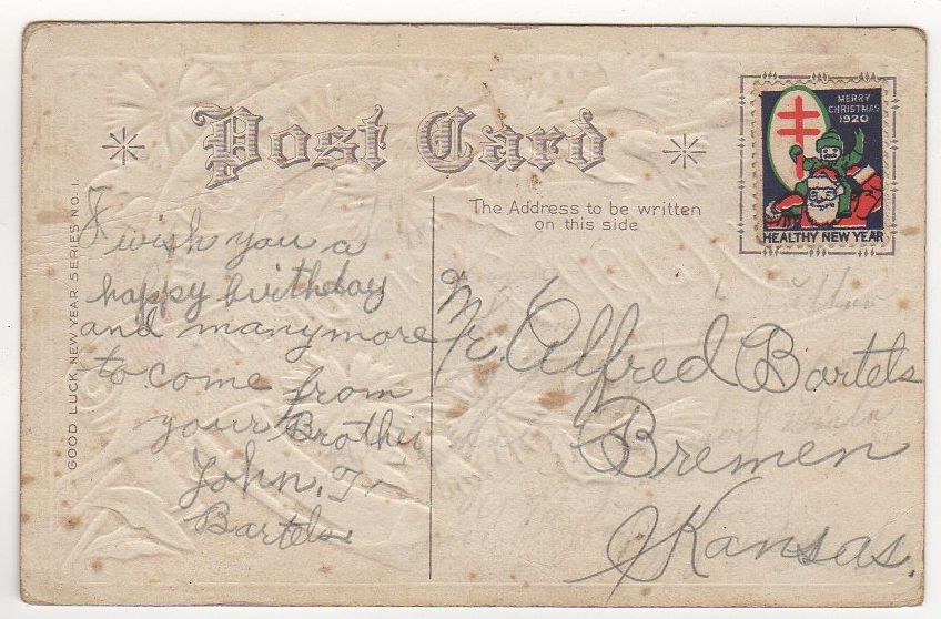 Happy New Year Antique Embossed Postcard Horseshoe 1920 Christmas Seal - Avid Vintage
