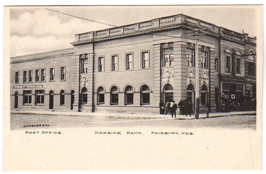 Vintage 1910s Fairbury Nebraska Postcard Post Office Harbine Bank Town View - Avid Vintage