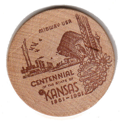 Vintage 1961 Kansas State Centennial Wooden Nickel Souvenir Coin Hays Chamber - Avid Vintage