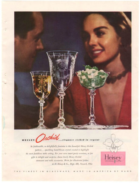 Vintage 1949 Heisey Orchid Magazine Print Ad Crystal Stemware Advertising Crane Sink Advert - Avid Vintage