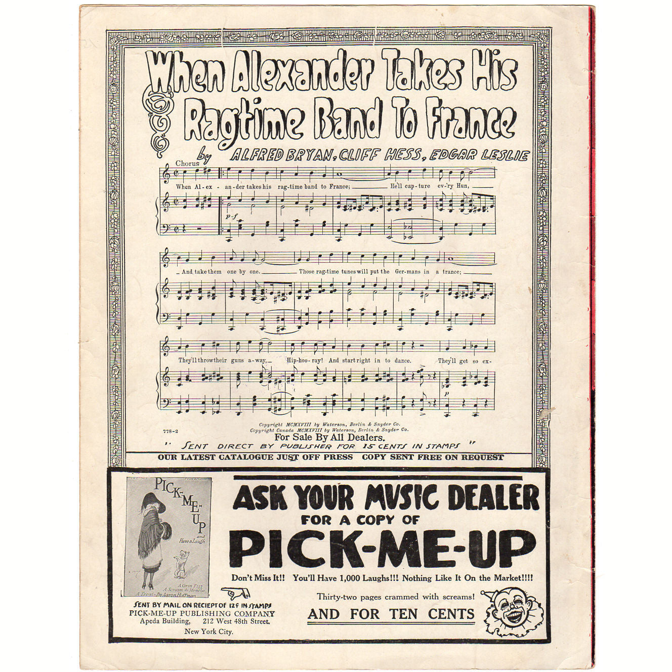 Hello Central Give Me No Man's Land Vintage 1918 Sheet Music Lumiere Barbelle Cover Art - Avid Vintage