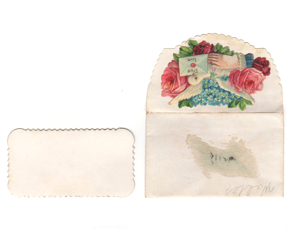 5 Antique Victorian Calling Cards Hidden Name Die Cut Doves and Roses - Avid Vintage
