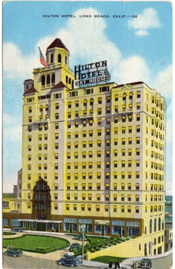 Vintage 1940s Linen Roadside Postcard Hilton Hotel Sky Room Long Beach California - Avid Vintage
