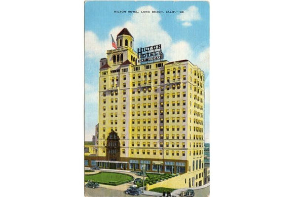 Vintage 1940s Linen Roadside Postcard Hilton Hotel Sky Room Long Beach California - Avid Vintage