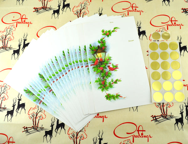 Holiday Notes Vintage Christmas Stationery Boxed Set with Gold Seals Red Cardinals - Avid Vintage