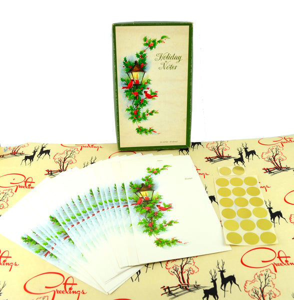 Holiday Notes Vintage Christmas Stationery Boxed Set with Gold Seals Red Cardinals - Avid Vintage