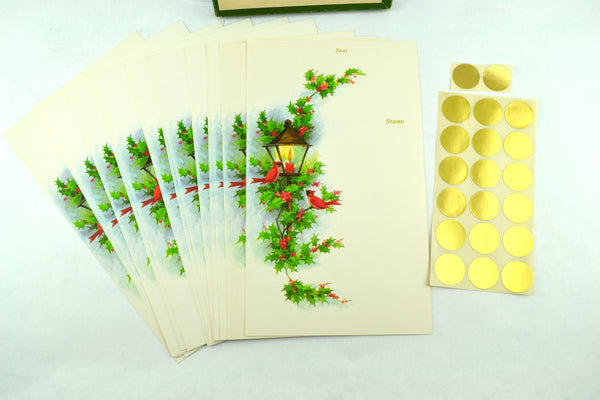 Holiday Notes Vintage Christmas Stationery Boxed Set with Gold Seals Red Cardinals - Avid Vintage