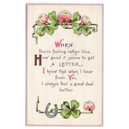 Vintage 1900s Pink and Green Four Leaf Clover Postcard Lucky Horseshoe Floral - Avid Vintage
