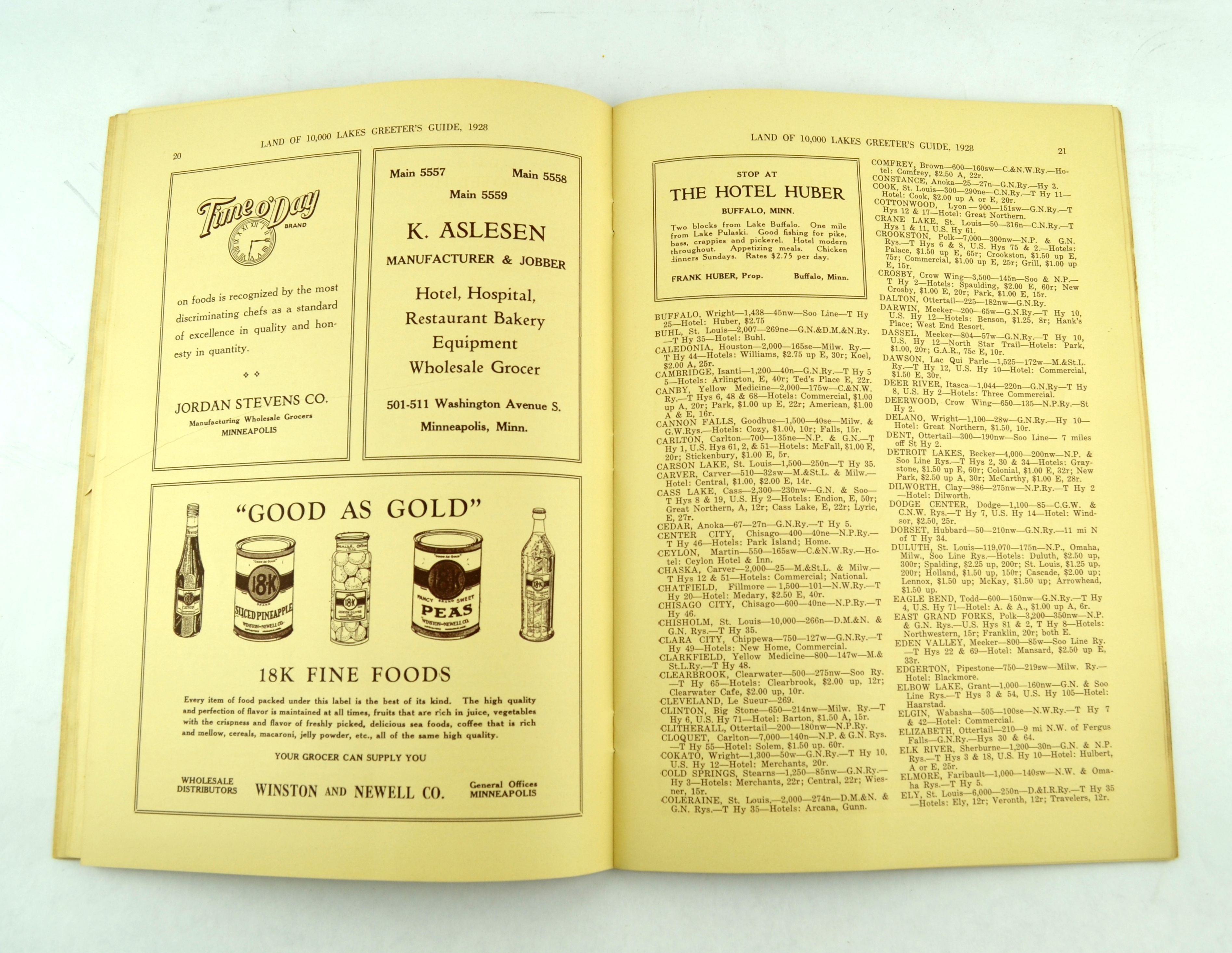 Hotel Greeters of America Guide to Minnesota 1928 with Fold Out Map - Avid Vintage