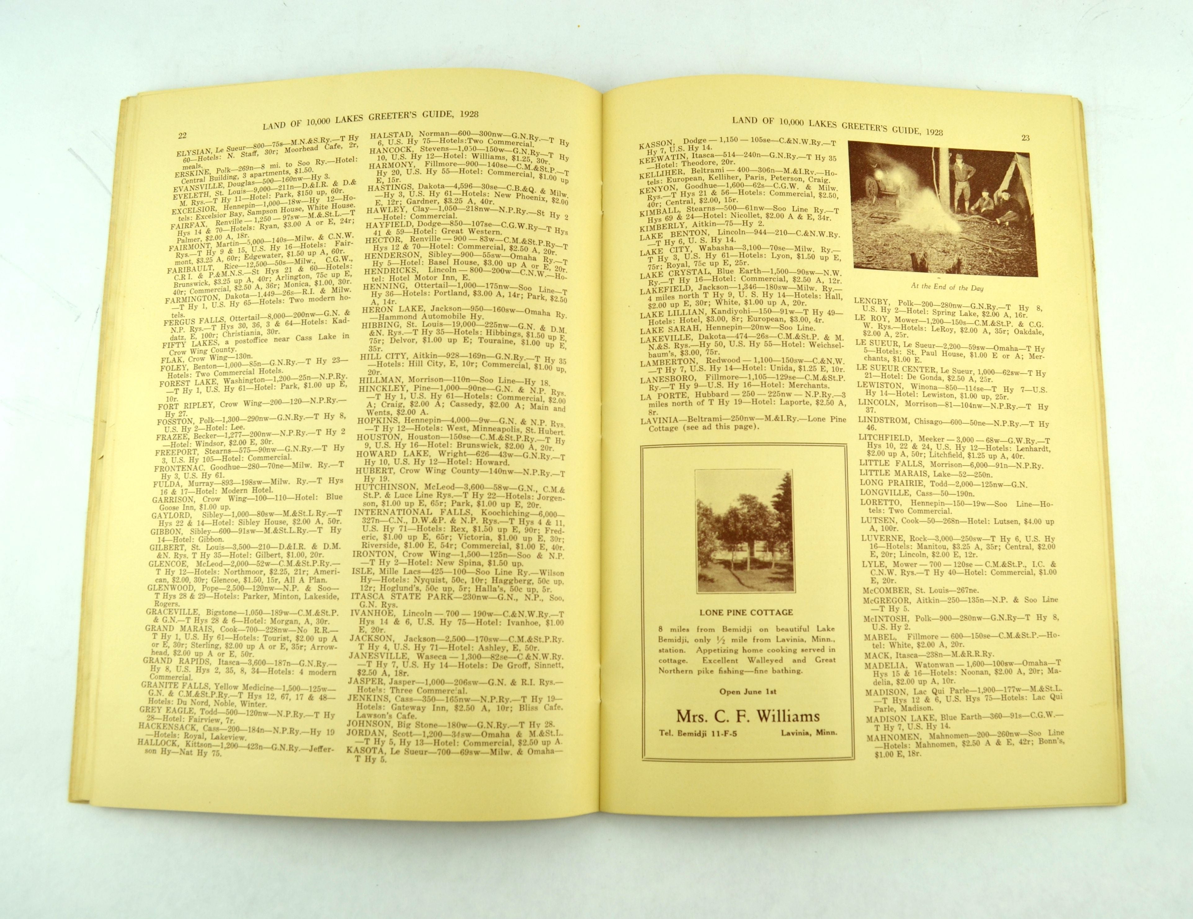 Hotel Greeters of America Guide to Minnesota 1928 with Fold Out Map - Avid Vintage