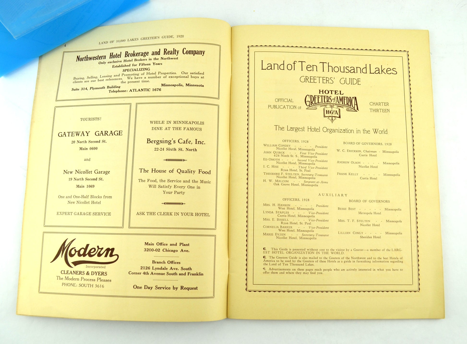 Hotel Greeters of America Guide to Minnesota 1928 with Fold Out Map - Avid Vintage