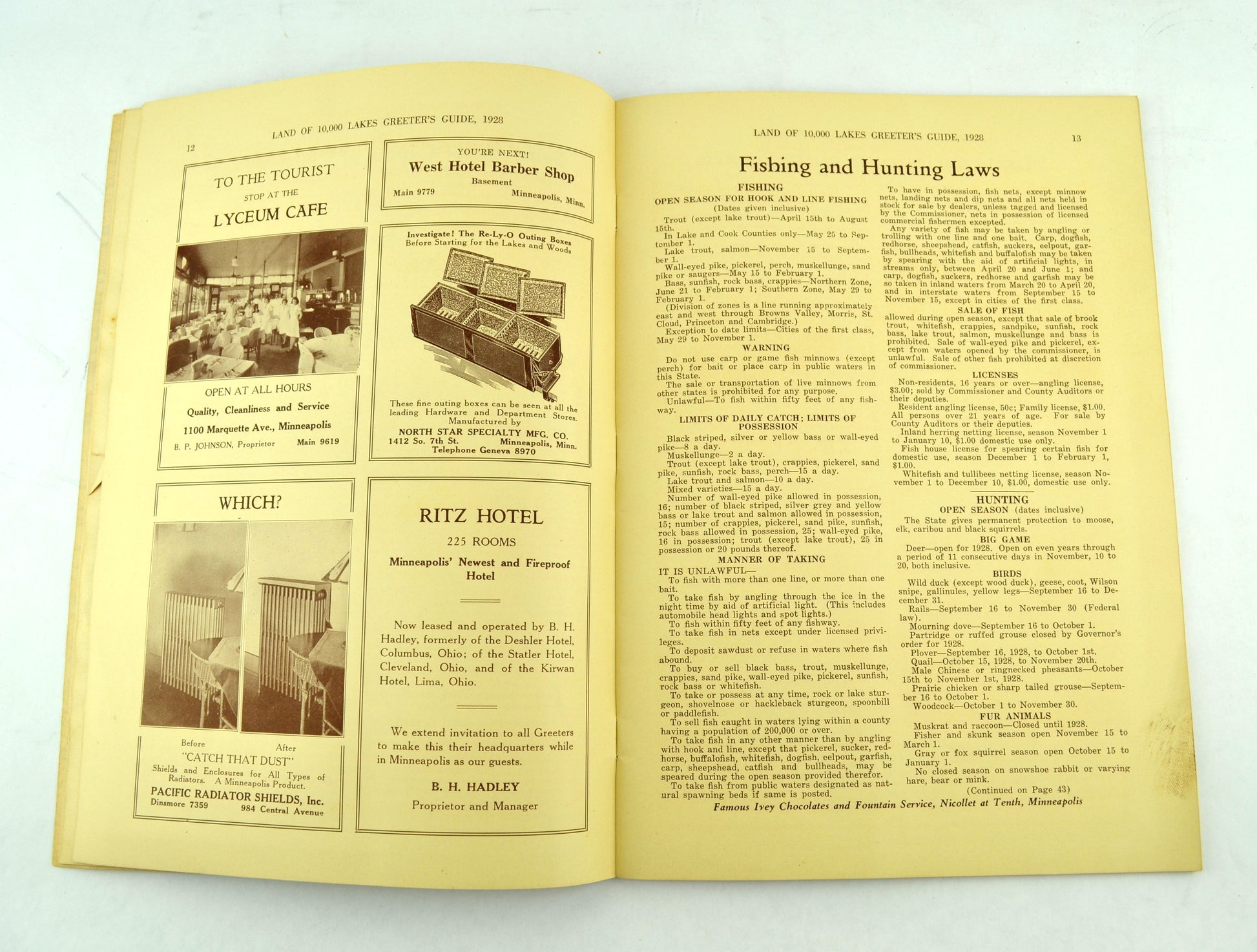 Hotel Greeters of America Guide to Minnesota 1928 with Fold Out Map - Avid Vintage