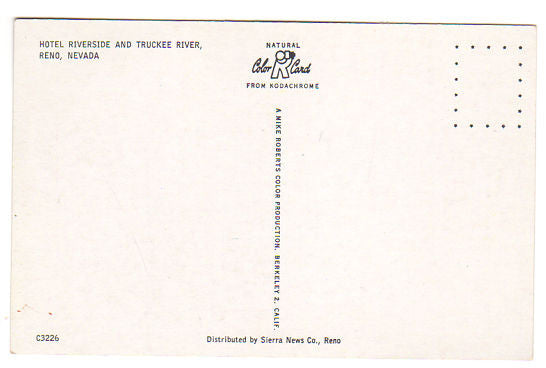 Vintage 1960s Reno Nevada Hotel Riverside and Truckee River Souvenir View Postcard - Avid Vintage