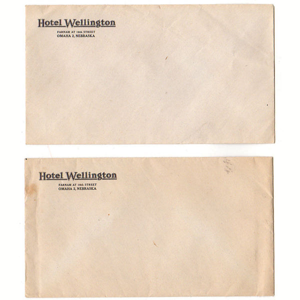 Vintage Hotel Wellington Advertising Envelopes 18th and Farnam Omaha Nebraska Lot of 2 - Avid Vintage