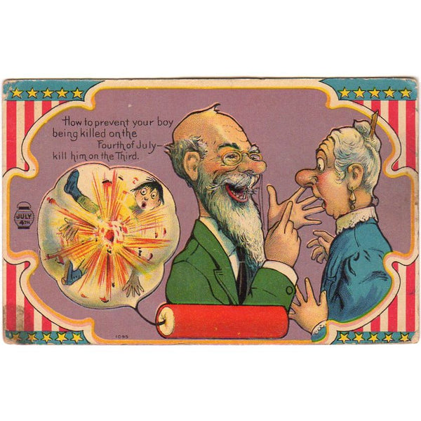 How to Prevent Boy Being Killed Antique 4th of July Embossed Postcard - Avid Vintage