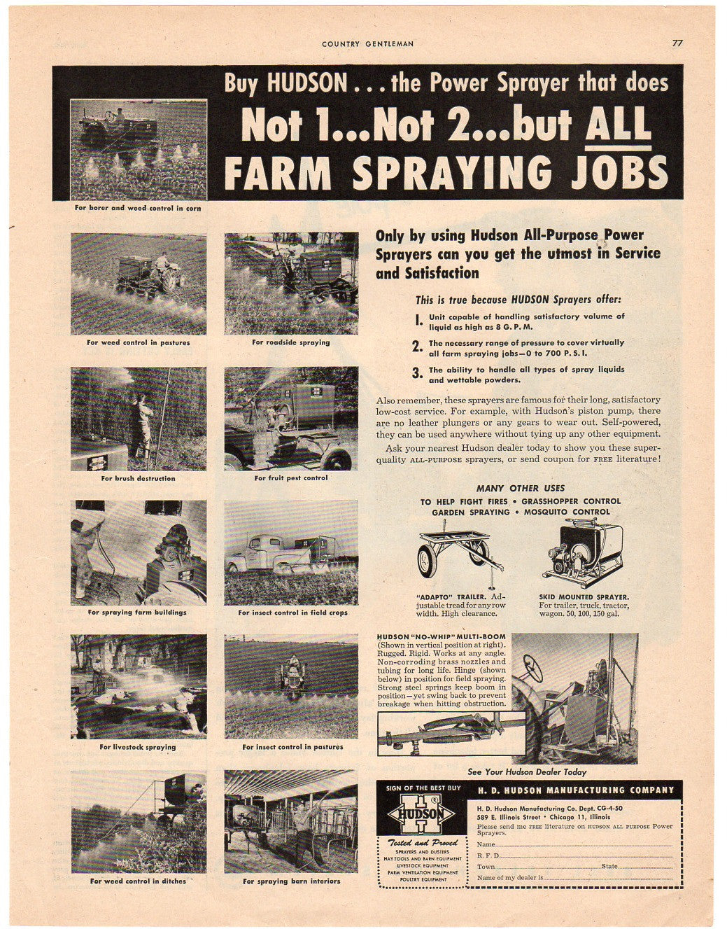 Vintage Hudson Sprayer Farm Equipment 1950 Magazine Print Ad Farm Advertisement - Avid Vintage