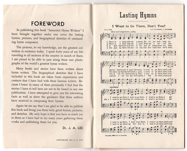 Immortal Hymn Writers Book by Dr. J. A. Lee Pictures and Biographies - Avid Vintage