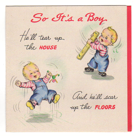 So It's a Boy Vintage 1940s Hallmark New Baby Congratulations Greeting Card Used - Avid Vintage