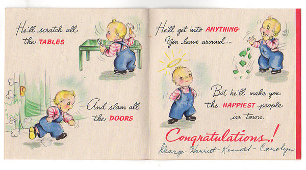 So It's a Boy Vintage 1940s Hallmark New Baby Congratulations Greeting Card Used - Avid Vintage