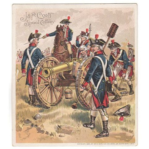 J & P Coats Antique Trade Card Uniform Military Series U.S. Army 1777-1783 Soldiers Cannon - Avid Vintage