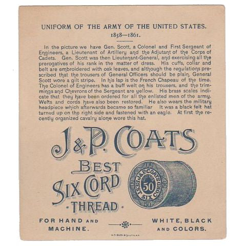 J & P Coats Antique Trade Card Uniform Military Series U.S. Army 1858-1861 General Scott - Avid Vintage