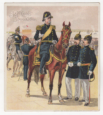 J & P Coats Antique Trade Card Uniform Military Series U.S. Army 1889 - 1890 General Hancock - Avid Vintage
