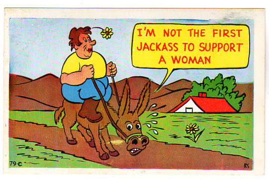 1950s Comic Postcard Not the First Jackass to Support a Woman Vintage Laff O Gram - Avid Vintage
