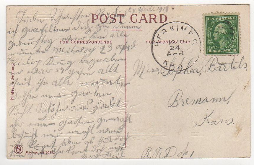 Joyous Birthday Antique Postcard Gold Metallic Accents Pink Roses - Avid Vintage