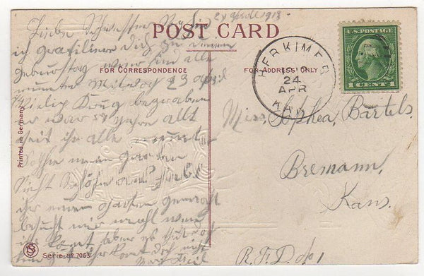 Joyous Birthday Antique Postcard Gold Metallic Accents Pink Roses - Avid Vintage