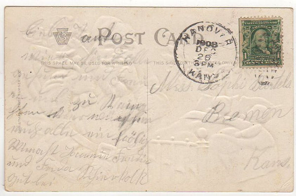 Julius Bien Christmas Santa Antique Postcard Children Bag of Toys Iron Bed - Avid Vintage