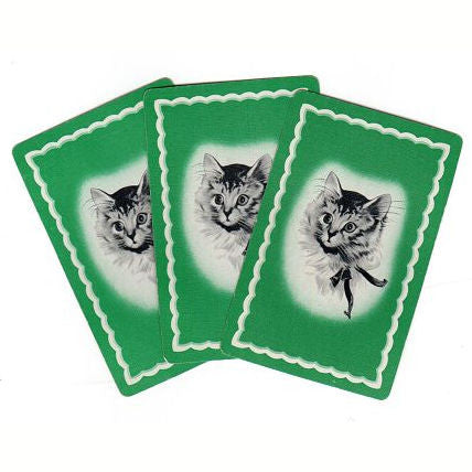 Vintage 1950s Single Swap Kitten Playing Cards Lot of 3 Sweet Cat on Green Background - Avid Vintage