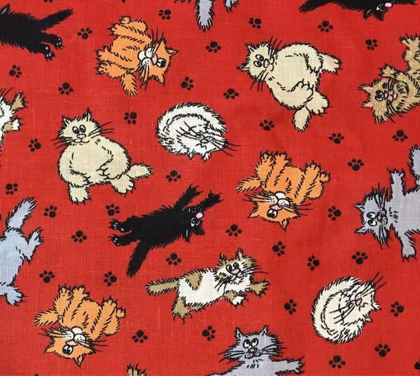 Kitties Fabric Gray Brown Black Cats on Red Signature Classics 44 x 62