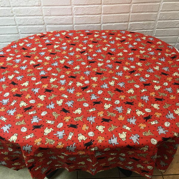 Kitties Fabric Gray Brown Black Cats on Red Signature Classics 44 x 62