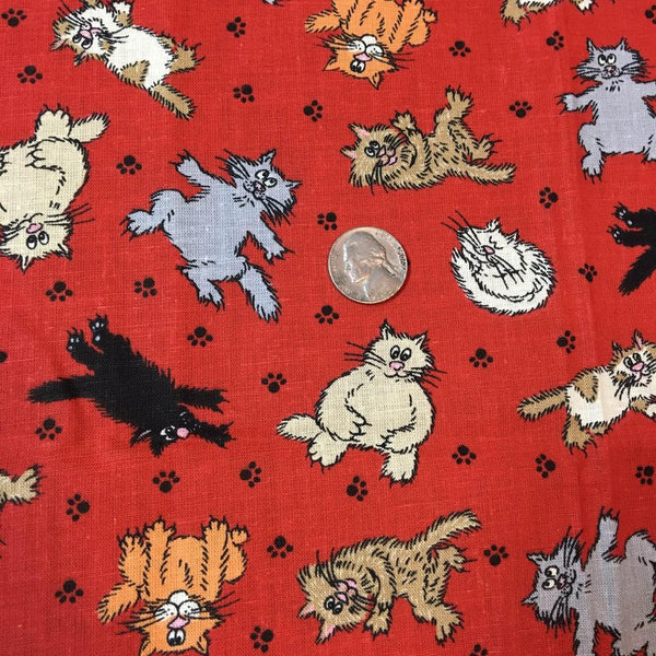 Kitties Fabric Gray Brown Black Cats on Red Signature Classics 44 x 62