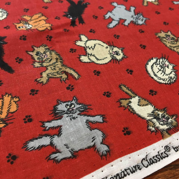 Kitties Fabric Gray Brown Black Cats on Red Signature Classics 44 x 62
