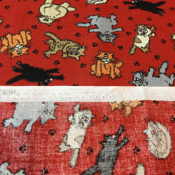 Kitties Fabric Gray Brown Black Cats on Red Signature Classics 44 x 62