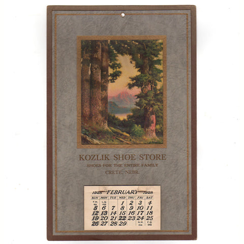 Vintage Crete Nebraska Advertising Calendar Kozlik Shoe Store 1928 - Avid Vintage
