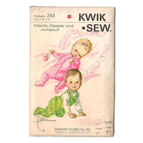 Vintage 1980s Kwik Sew Sewing Pattern 243 Infant Sleeper and Jumpsuit