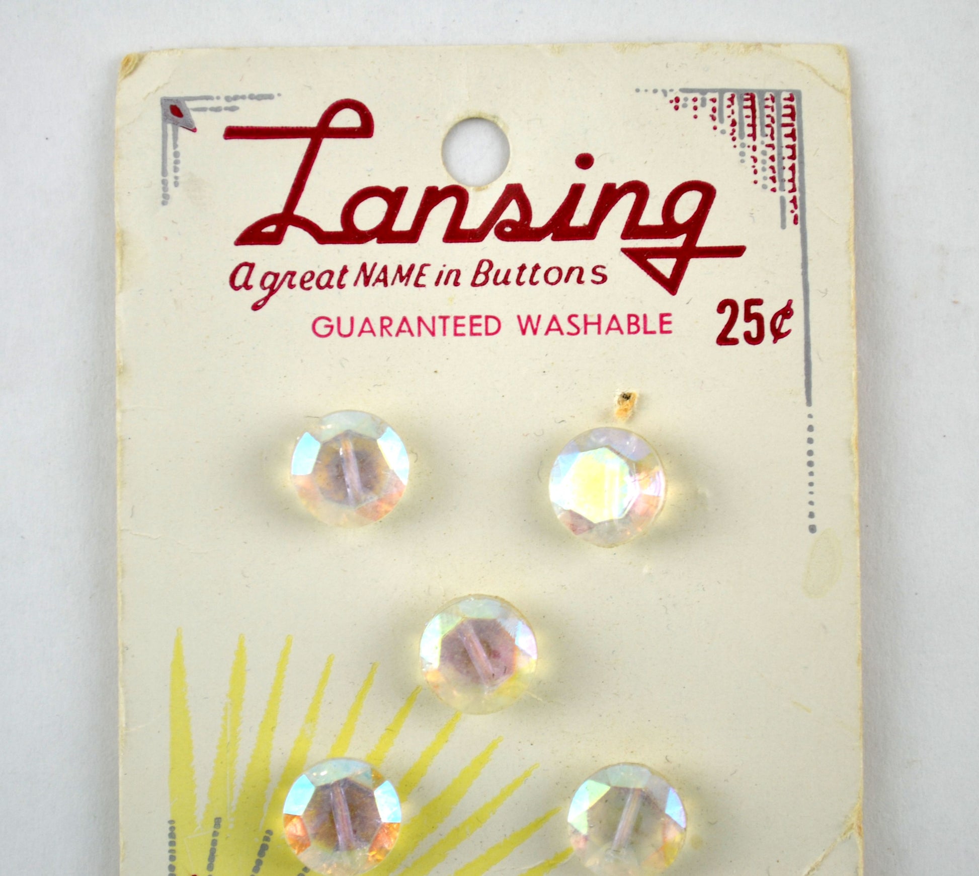 Vintage Lansing Clear Iridescent Buttons 5 on Card Faceted No 8150 Size 16 - Avid Vintage