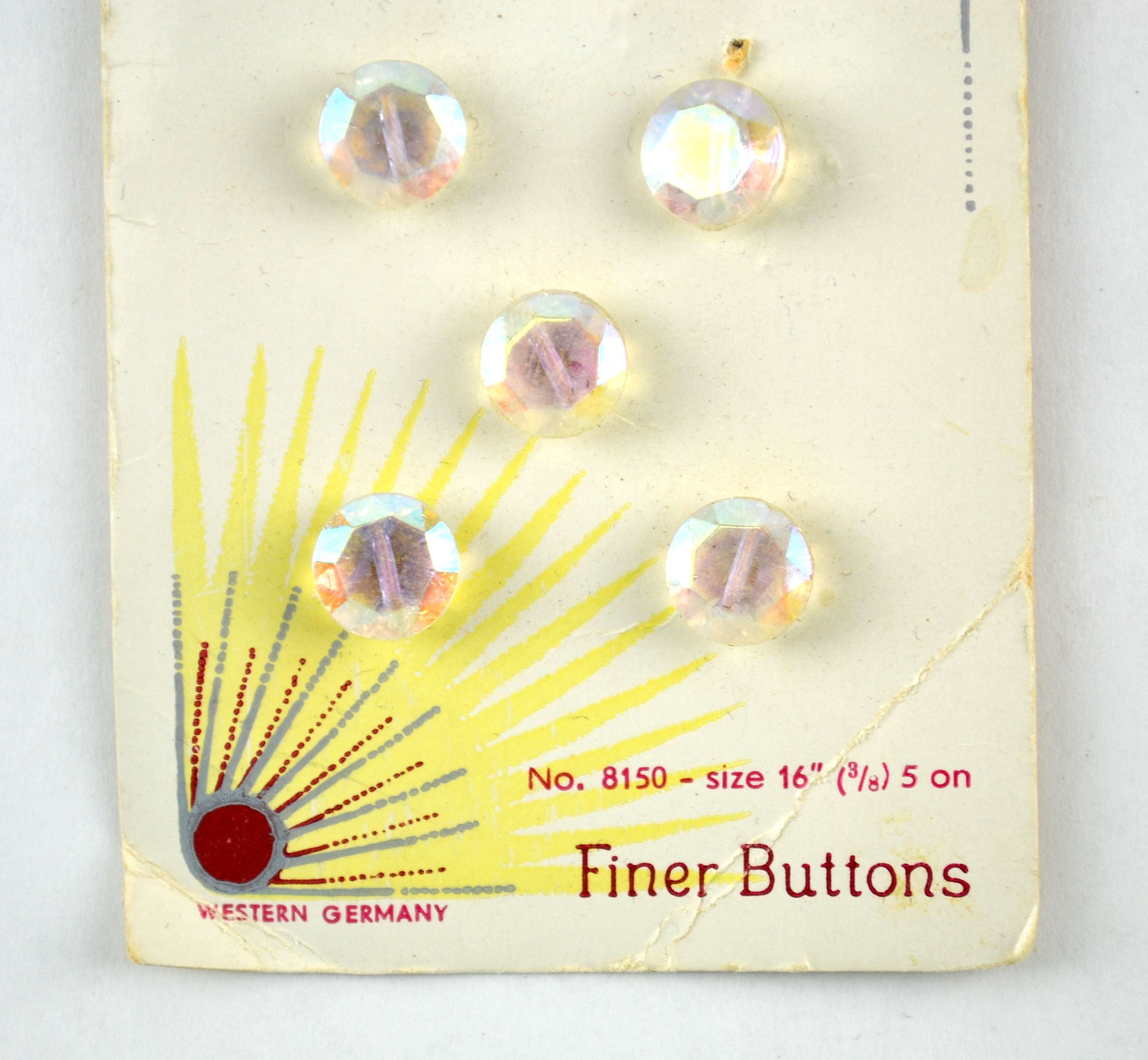 Vintage Lansing Clear Iridescent Buttons 5 on Card Faceted No 8150 Size 16 - Avid Vintage