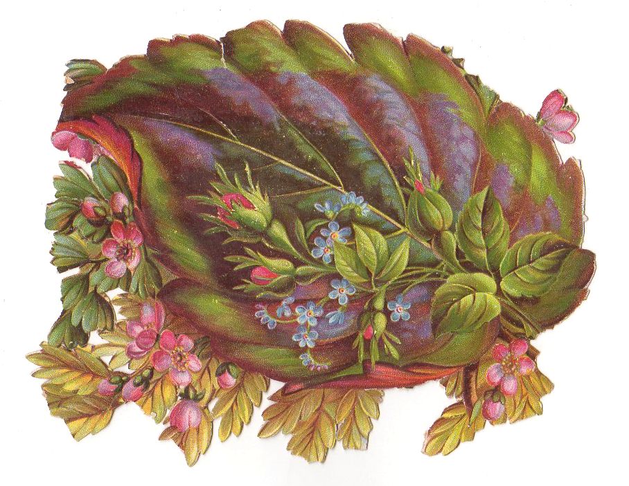 Large Floral Leaf Antique Victorian Die Cut Embossed Scrap