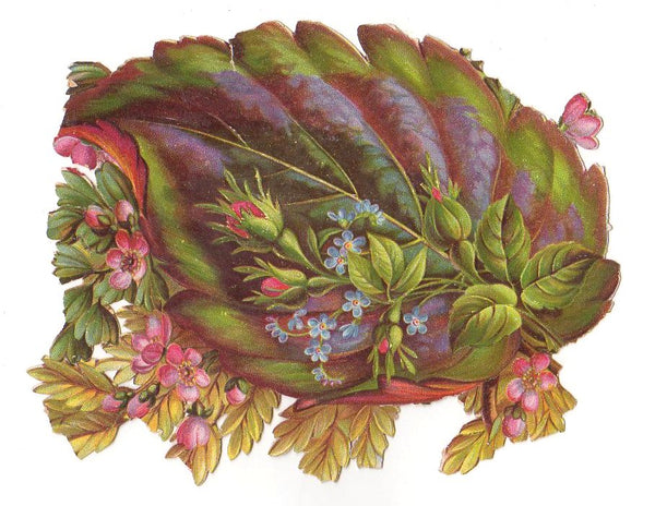 Large Floral Leaf Antique Victorian Die Cut Embossed Scrap