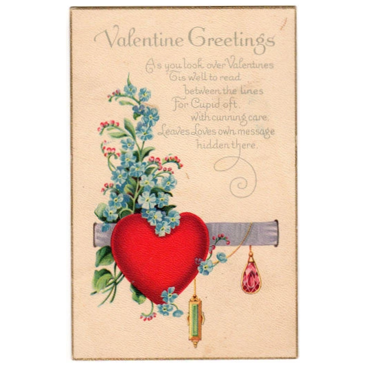 Antique Valentine Postcard Red Heart Pink and Blue Pendant Necklaces - Avid Vintage