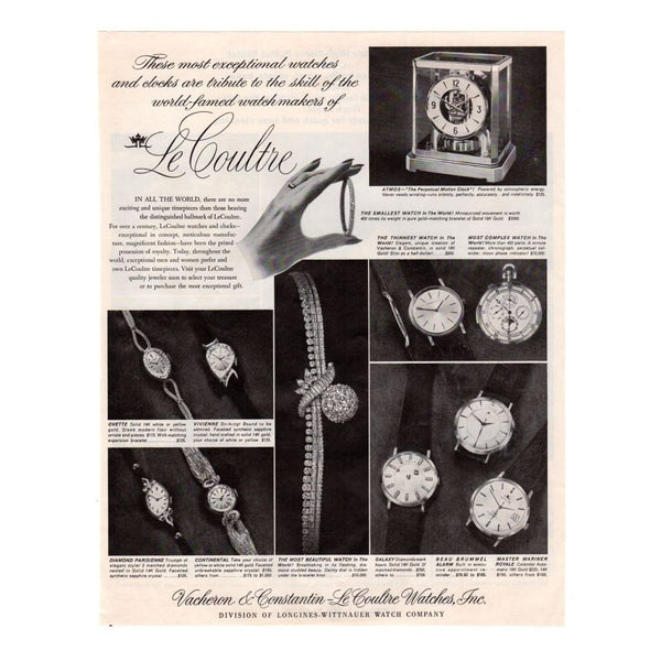 Vintage 1963 Le Coultre Watch Magazine Print Ad Ladies Watch Advertisement Atmos Clock