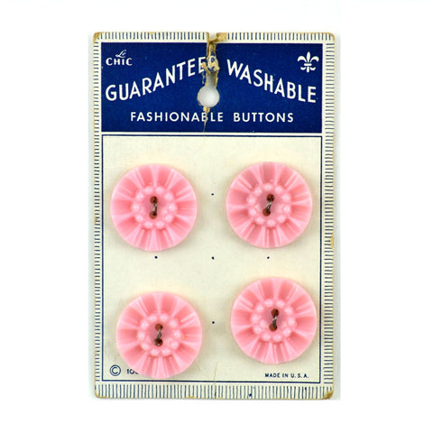 Vintage Le Chic Carded Buttons Pink Plastic Flower 4 on Card 106 - Avid Vintage