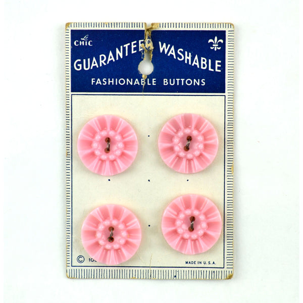 Vintage Le Chic Carded Buttons Pink Plastic Flower 4 on Card 106 - Avid Vintage