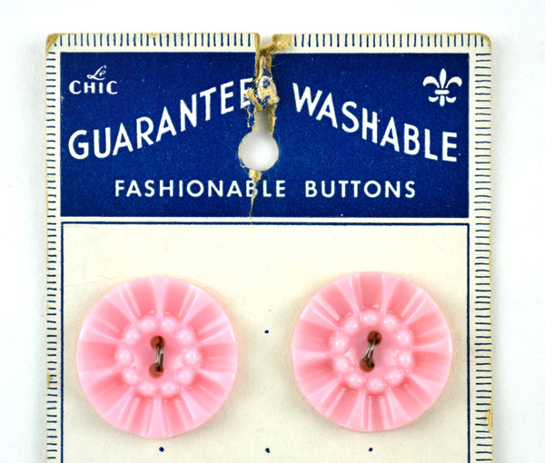 Vintage Le Chic Carded Buttons Pink Plastic Flower 4 on Card 106 - Avid Vintage